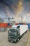 Truck in busy container-port