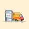 Truck car with cardboard paper box and location tracker mobile app for modern express shipping service transportation vector
