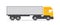 Truck for cargo delivery. Lorry in side view. Long articulated trailer with car for heavy cargo. Flat icon of vehicle with