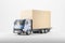 Truck and carton box, shipping and delivery. Mockup