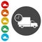 Truck with clock, fast delivery icons set