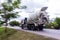 Truck concrete mixer, panning camera