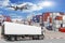 Truck container commercial delivery cargo being unloaded with ai