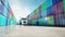 Truck in container depot, wharehouse, seaport. Cargo containers. Logistic and business concept. Realistic 4k animation.