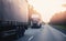 Truck with container on highway with sun light, concept cargo transportation. Blur move effect