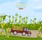 Truck with corn harvest Vector. Maize fields autumn season illustrations