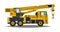 Truck crane. Yellow, isolated on white background. Construction machinery. Vector illustration. Flat style.