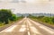 Truck cutting highway in the Pampas region in the state of RS in Brazil