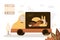 Truck delivers fresh bread to customers. People order fresh baked goods from online bakery