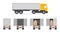 Truck for delivery. Lorry with back and side view. Open or closed back door. Box inside van for commercial order. Mockup of truck