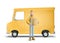 Truck delivery service and transportation. 3d illustration. Cartoon yellow car with driver character.