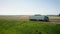 Truck Driver With Trailer Carrying Cargo On Speed Intercity Highway Aerial View