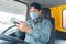 Truck driver wearing a mask