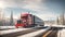 Truck driving along a snowy road during industrial weather january traffic modern delivery