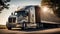 Truck driving down road in summer delivery business modern scenic industrial