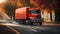 Truck driving down road in summer transportation business modern scenic industrial