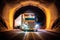 A truck driving a mountain tunnel. Generative AI