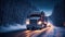 Truck driving snowy road night trailer outdoor january modern logistic automobile