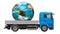 Truck with Earth Globe. Worldwide delivery and freight transport
