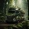 Truck. Ecological concept. Truck made of green vegetation in the forest