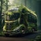 Truck. Ecological concept. Truck made of green vegetation in the forest