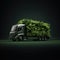 Truck. Ecological concept. Truck trailer made of green vegetation.