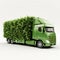 Truck. Ecological concept. Truck trailer made of green vegetation.