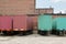 Truck freight transport trailers parked at depot