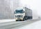 Truck goes on winter road