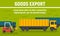 Truck goods export concept banner, flat style