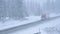 Truck hauls a container across the state of Washington and through a snowstorm.