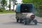 Truck hauls propane barrel on a trailer