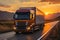 Truck journey along the sunset road, sunrise and sunset wallpaper