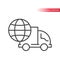 Truck or lorry with globe thin line vector icon. International shipping, fast delivery service