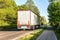 Truck moves on the road at speed,