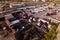 Truck parts recycling junk yard shot with aerial drone