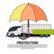 Truck Protection Insurance Service Concept With Lorry Under Umbrella Icon