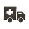 Truck with red cross. medical and food supplies icon. Vector flat glyph illustration. Charity, donation, help and urgency concepts