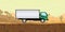 Truck running on the road on desert with cactus as background