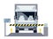 Truck on special scales. Control station building. Warehouse checkpoint. Cargo transport, measurement equipment