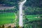 Truck on a straight road in the countryside