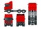 Truck tractor or semi-trailer truck. Cargo delivering vehicle template vector isolated illustration View front, rear