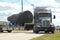 Truck transportation of a Jumbo Jet 747 engine on his way to the repair shop