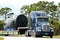 Truck transportation of a Jumbo Jet 747 engine on his way to the repair shop