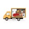 Truck is transporting things. Delivery car. Delivery service. Concept for transport company for relocation. Vector illustration in