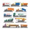 Truck vector delivery vehicle or cargo transportation and trucking transport with trailer illustration set of concrete
