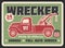 Truck wrecker vintage banner, auto service design