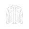 Trucker jacket outline drawing vector, trucker jacket in a sketch style, trainers template outline, vector Illustration