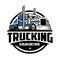 Trucking company logo, 18 wheeler circle emblem logo
