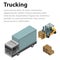 Trucking loading concept background, isometric style